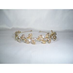 Gold tiara headband hairband hair piece, rhinestone prom tiara wedding headpiece